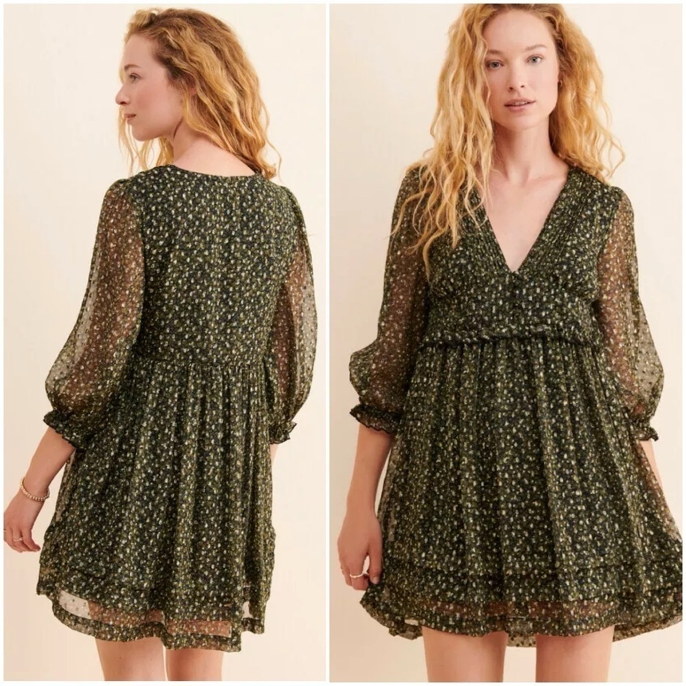 NEW Urban Outfitters Green Cheetah Print Babydoll Women’s Mini Dress Sz XS